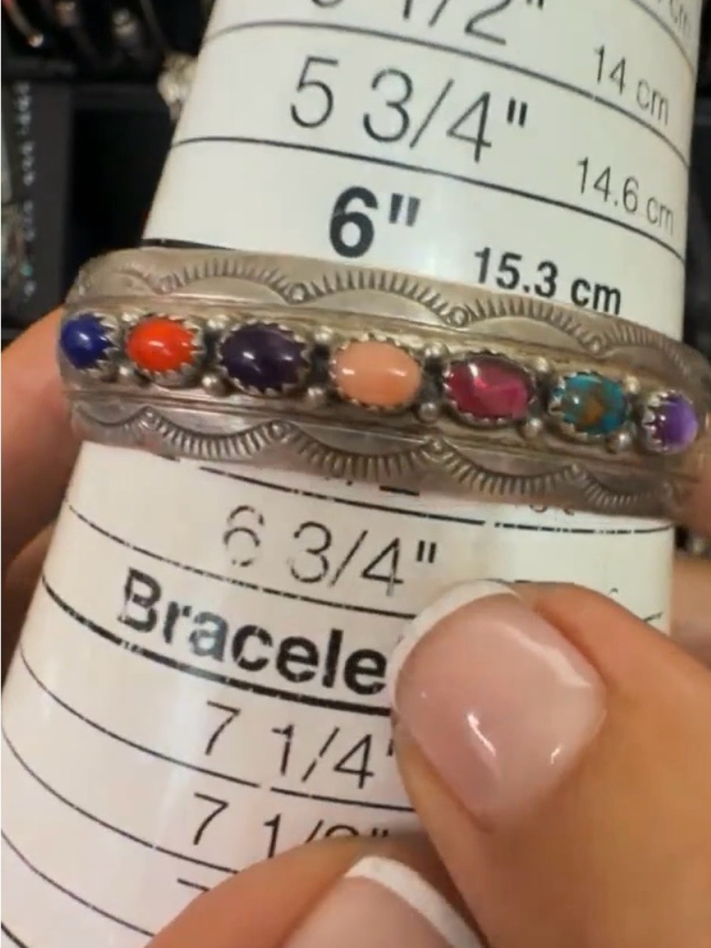 Multistone Sterling Silver Cuff Bracelet - Colorful Gem Accents Yazzie - Picture 9 of 16